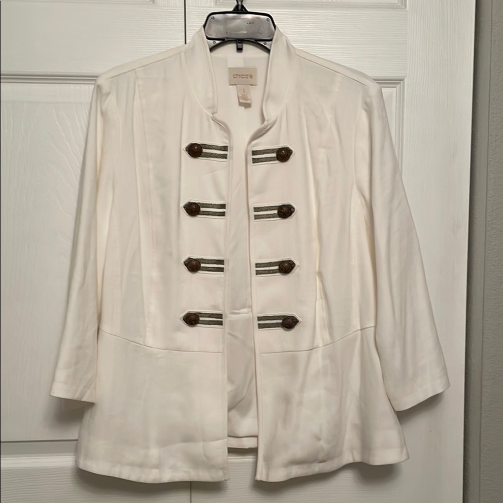 Chico’s White Military Style Open Front Blazer Jacket
